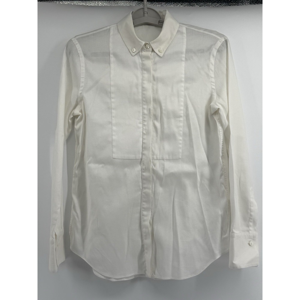 Brunello Cucinelli Women's White Pleated Dress Shirt Size Small Cotton Tuxedo